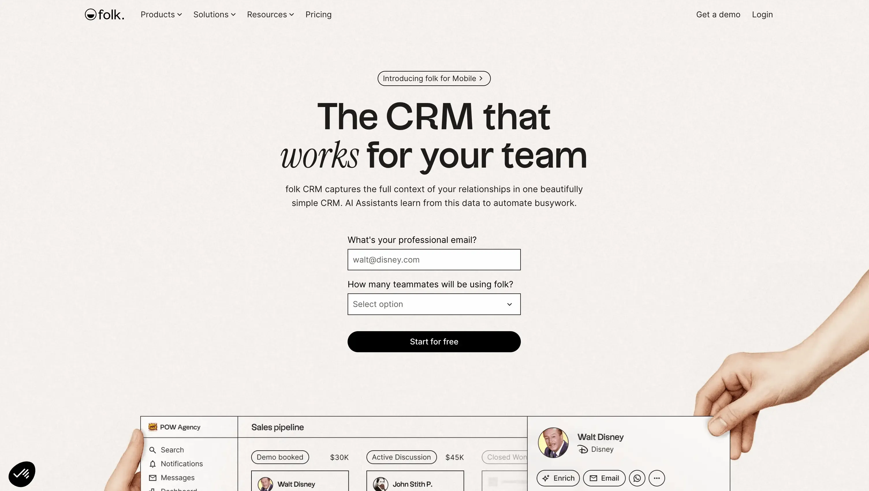 Folk's landing page